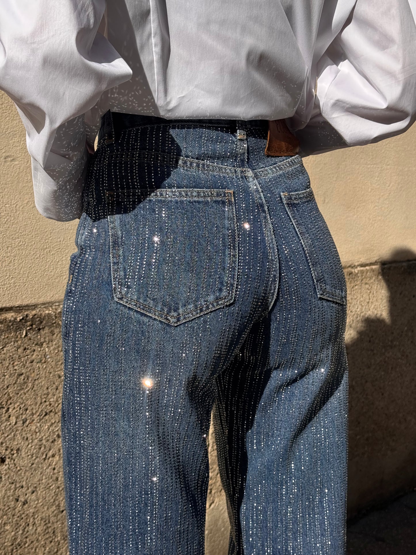 Jeans a palazzo con strass