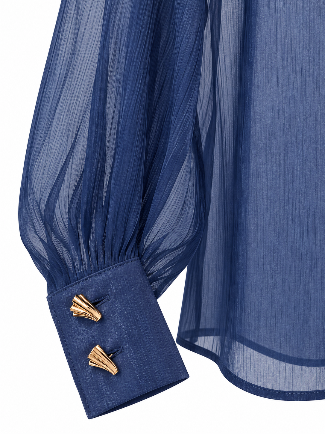 Camicia blu trasparente con bottoni decorativi - dettaglio 2