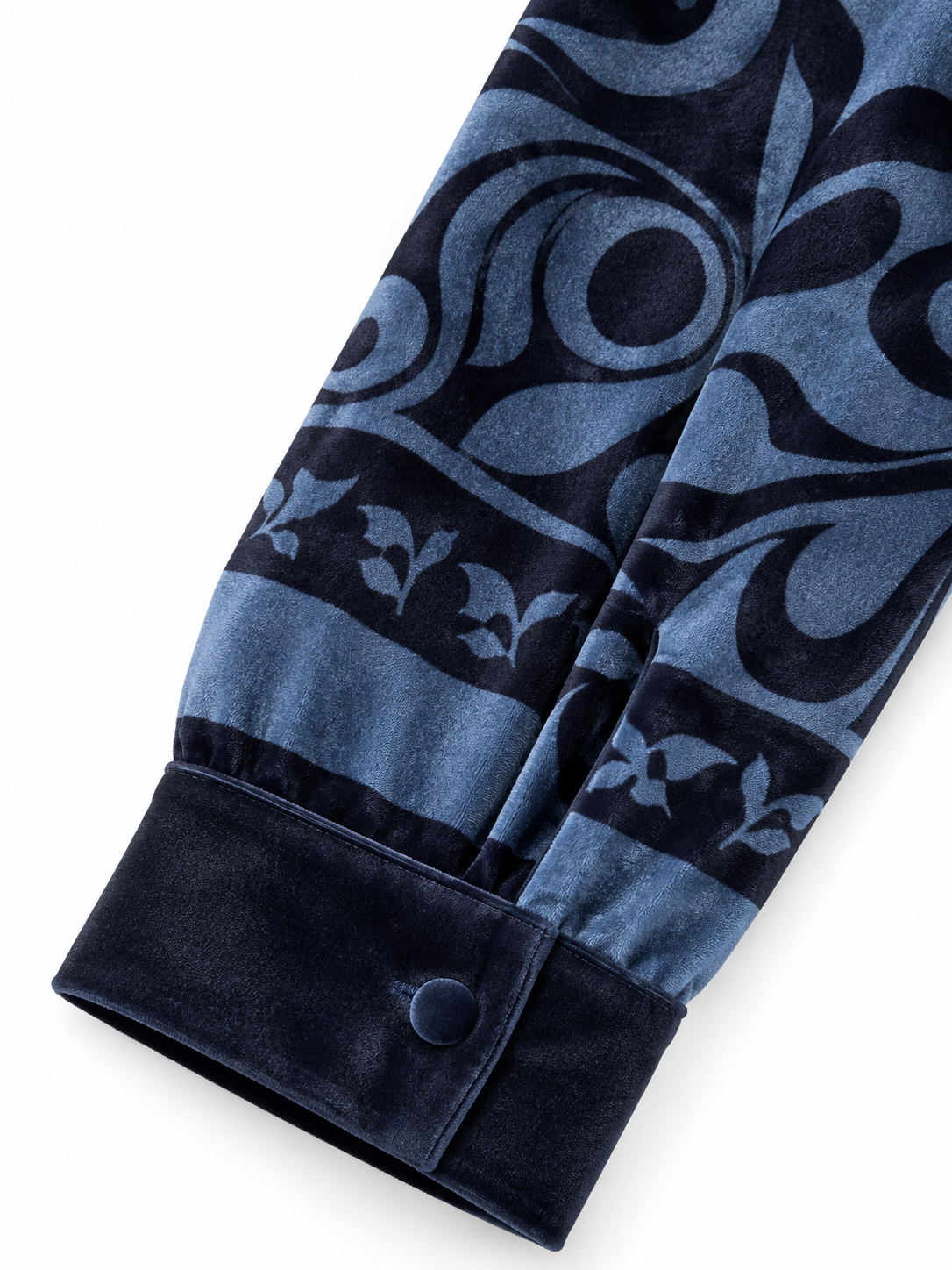 Camicia in velluto blu con fantasia ornamentale - dettaglio 2