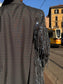 Blazer grigio con paillettes e frange