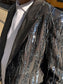 Blazer grigio con paillettes e frange