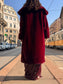 Pelliccia bordeaux lunga con maxi collo