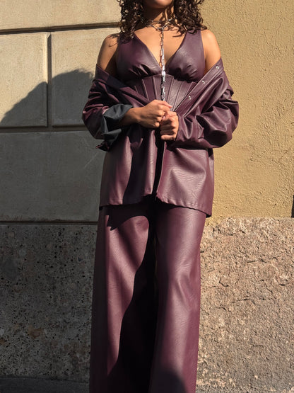 Pantaloni palazzo in ecopelle con vita elasticizzata