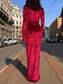 Abito lungo bordeaux in velluto con body