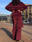 Pantaloni cargo bordeaux effetto camoscio