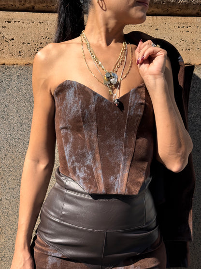 Corsetto marrone effetto pelle