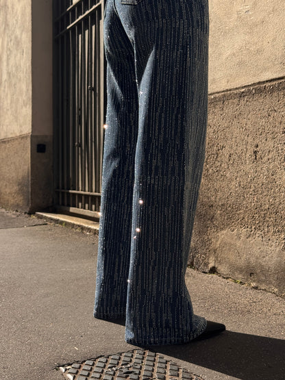 Jeans a palazzo con strass