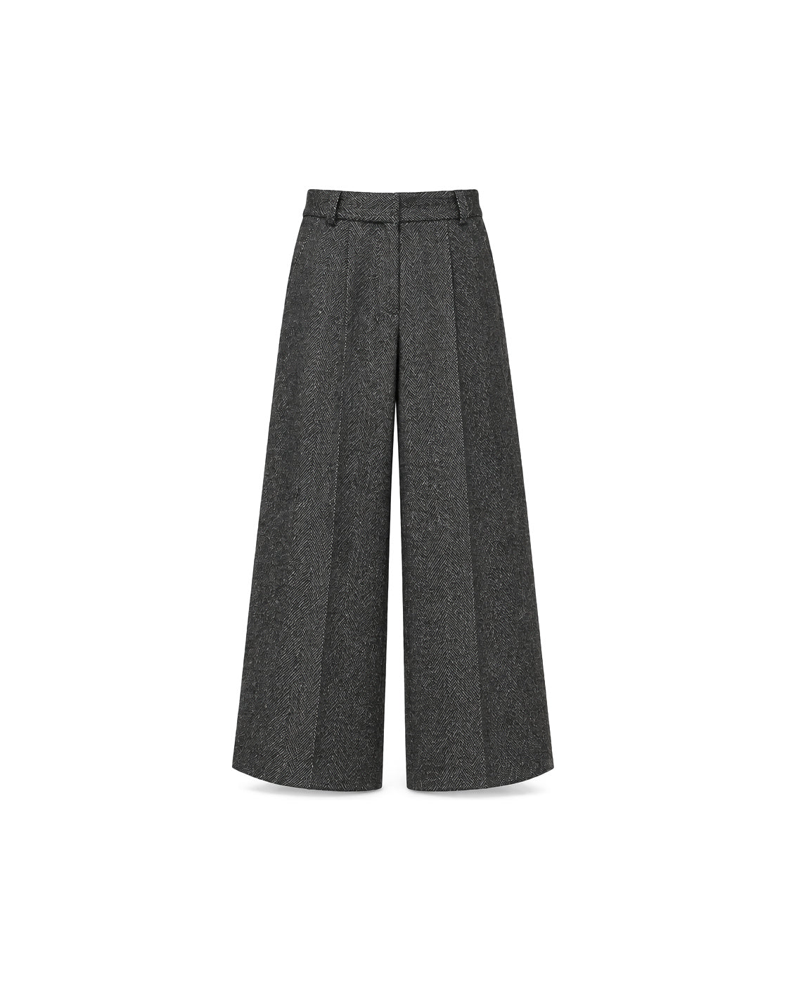 Pantaloni palazzo grigi spigati effetto lana – fronte