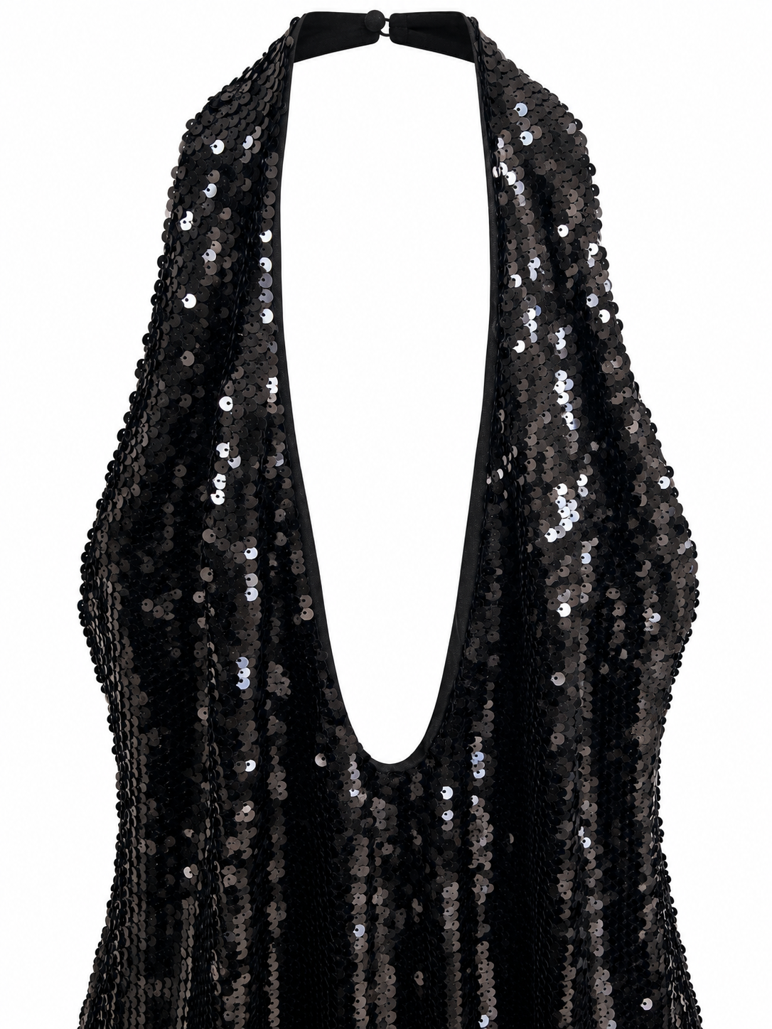 Abito lungo nero in paillettes - Dettaglio dello scollo