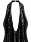 Abito lungo nero in paillettes - Dettaglio dello scollo