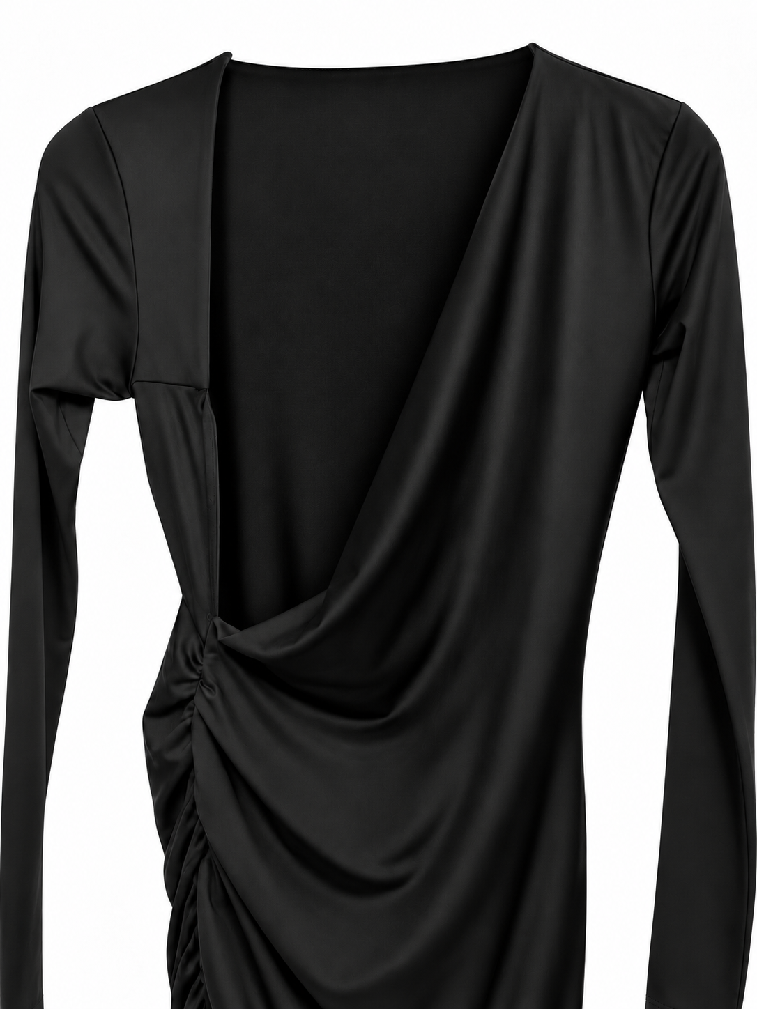 Abito lungo nero drappeggiato con schiena scoperta - scollo-schiena