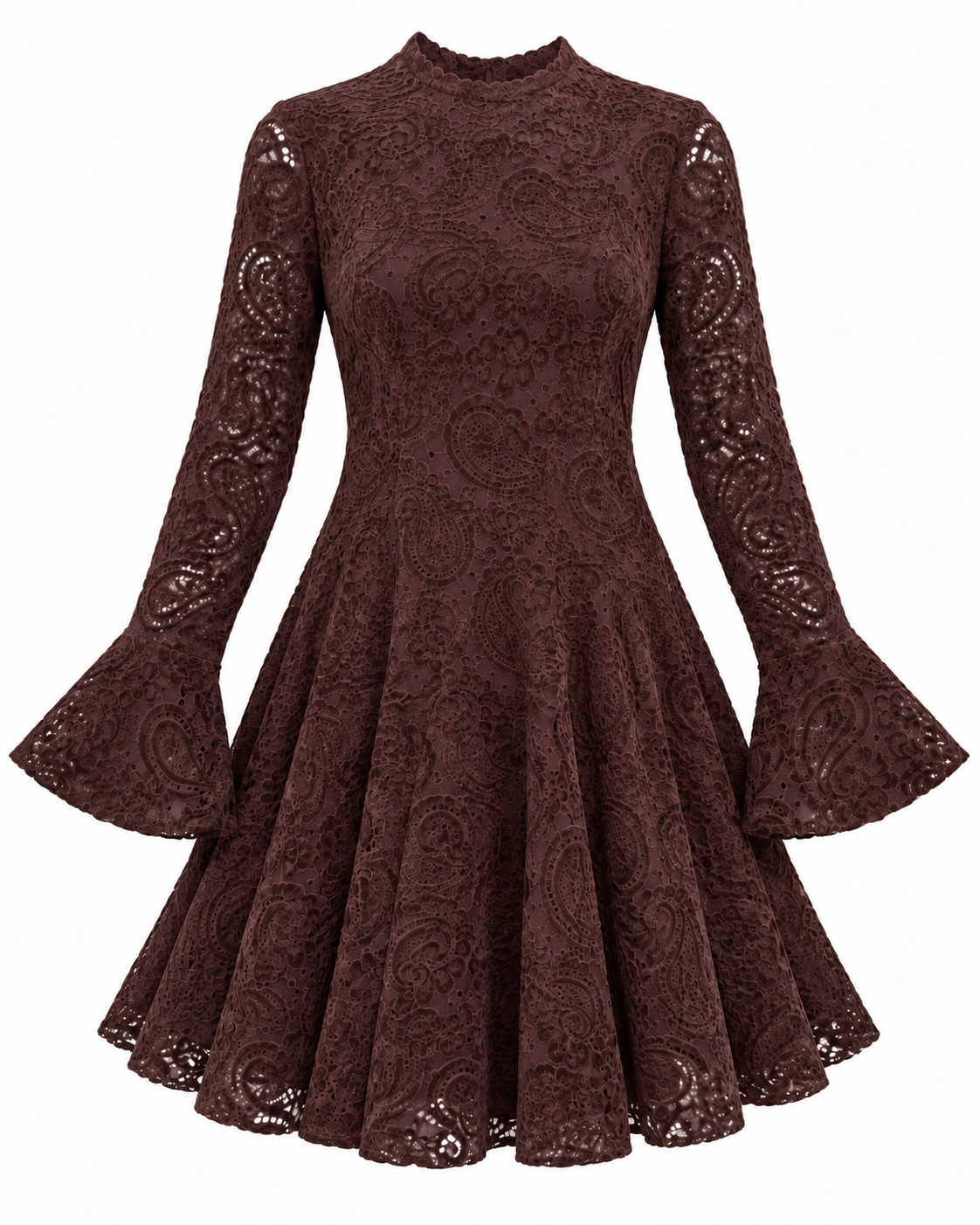 Abito scamosciato paisley dalla linea ad A – fronte