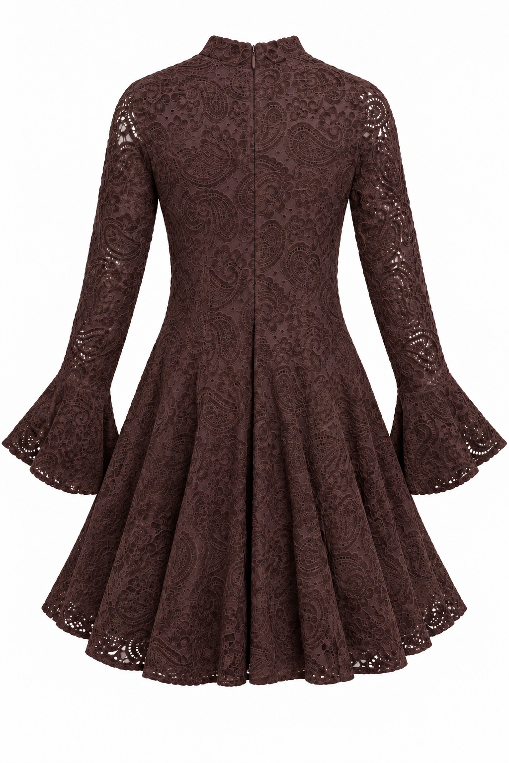 Abito scamosciato paisley con maniche a campanella – retro