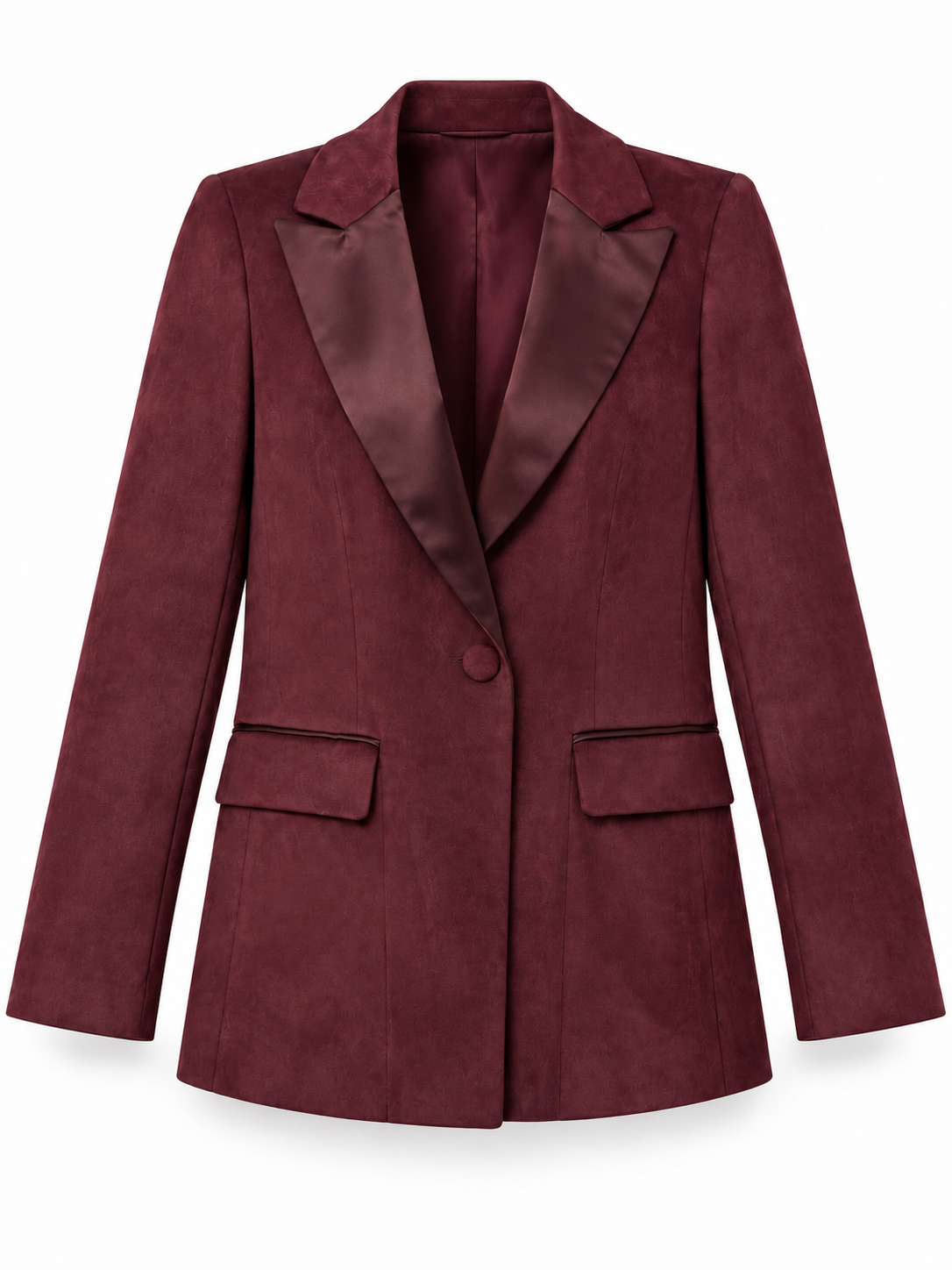 Blazer bordeaux effetto camoscio con revers in raso – fronte