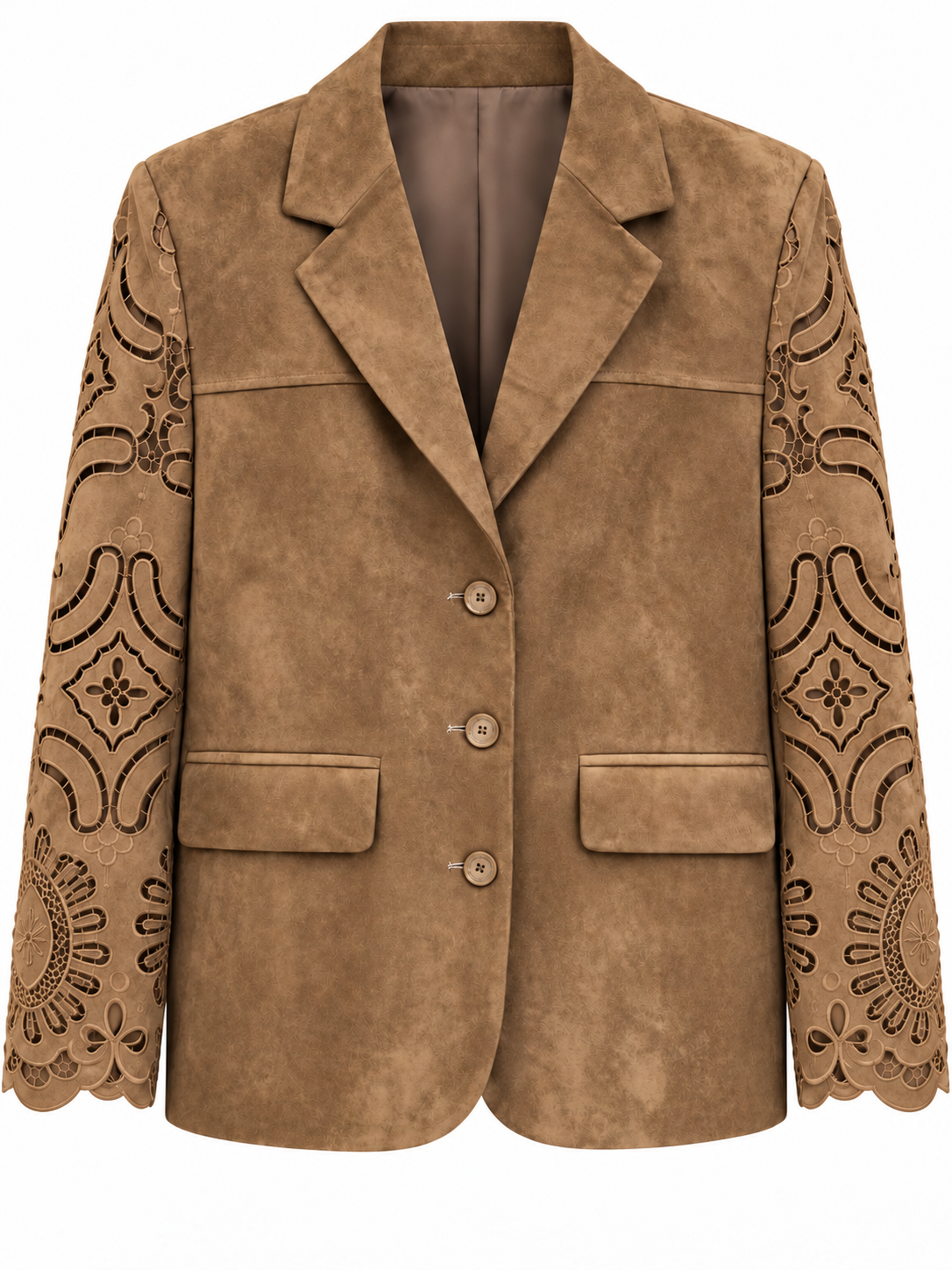 Blazer effetto scamosciato con maniche ricamate - fronte
