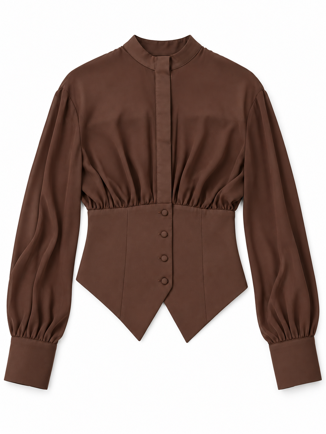 Blusa cioccolato con vita sagomata: fronte