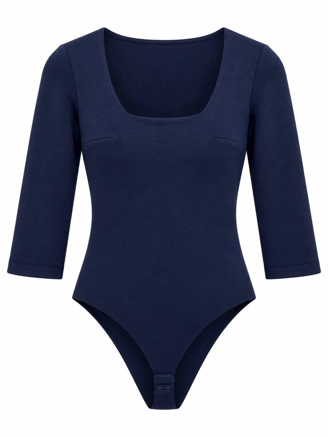 Body blu con scollo squadrato e maniche a tre quarti - fronte