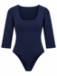 Body blu con scollo squadrato e maniche a tre quarti - fronte