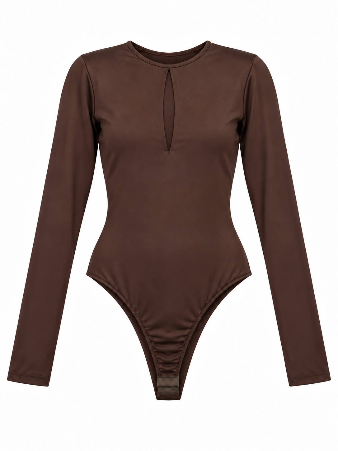 Body marrone lucido con scollo a goccia - fronte