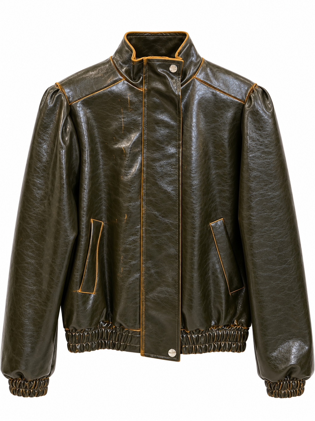 Bomber verde oliva effetto pelle - fronte