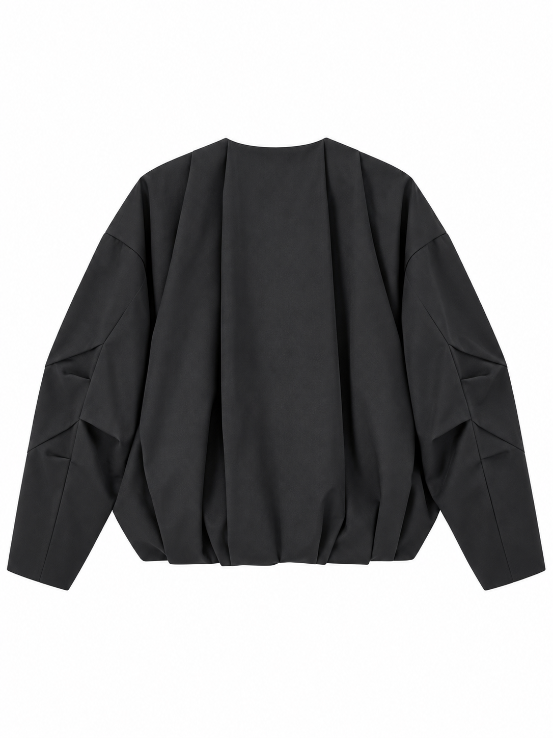 Bomber nero in tela, retro con pieghe sul fondo