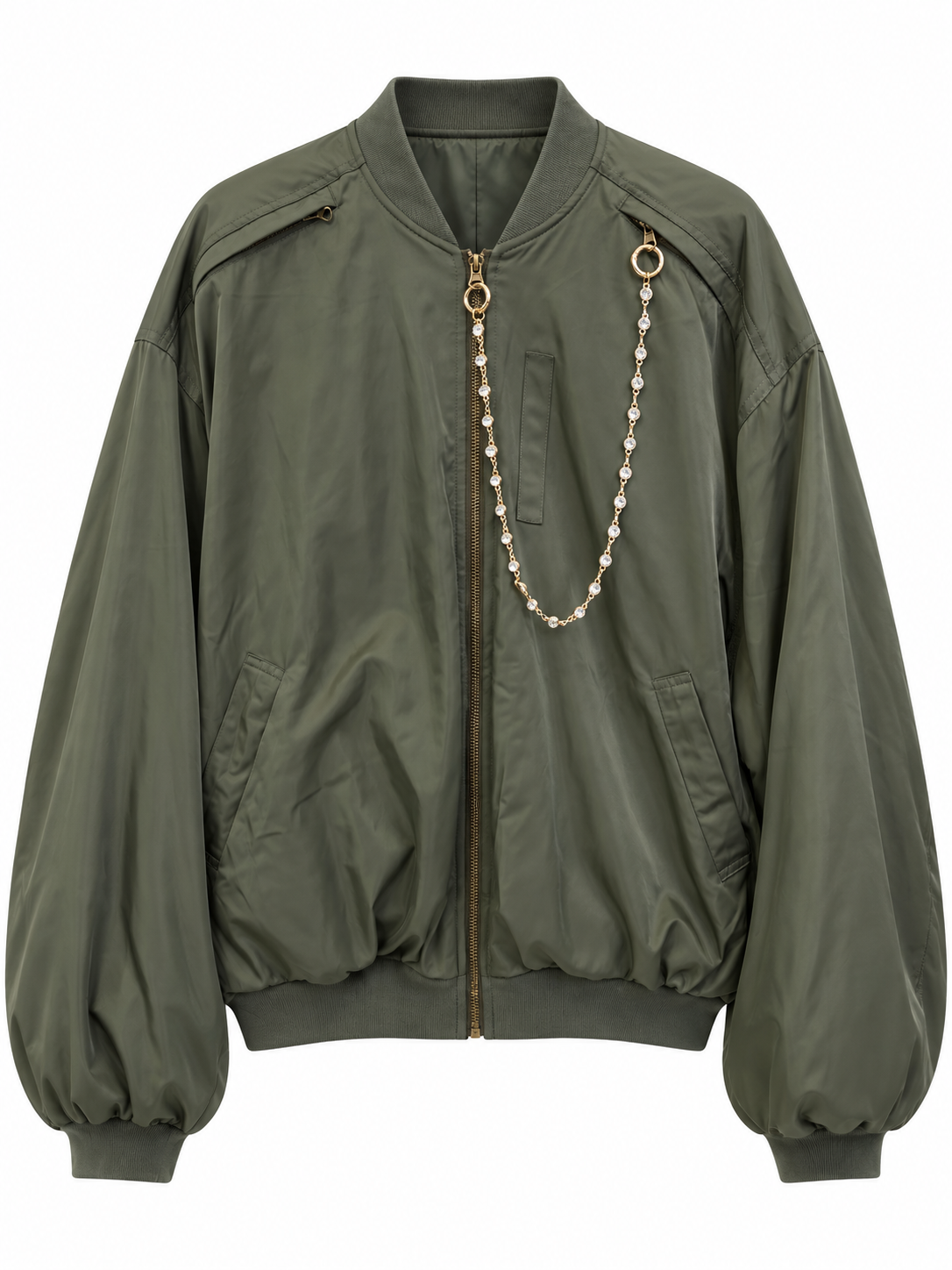 Bomber verde militare con catena di cristalli - fronte