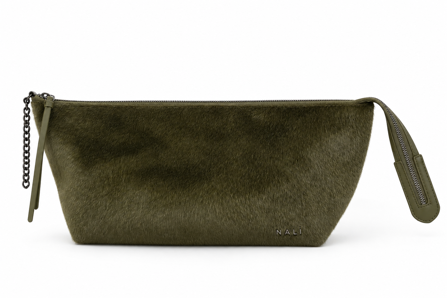 Borsa verde oliva effetto cavallino: vista frontale con logo Nalì