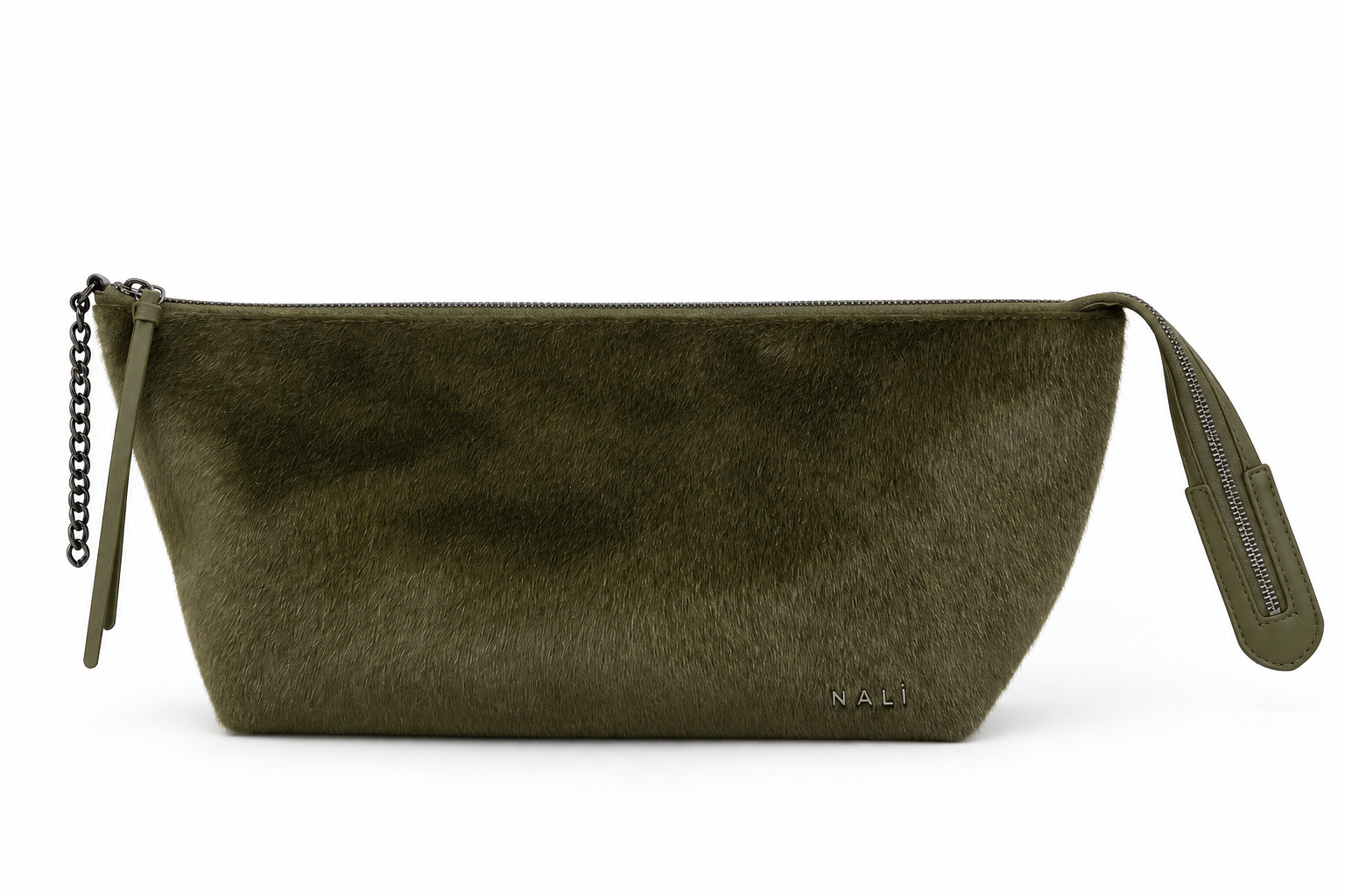 Borsa verde oliva effetto cavallino: vista frontale con logo Nalì