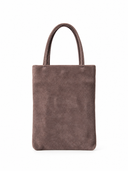 Borsa marrone in vera pelle scamosciata con manici corti