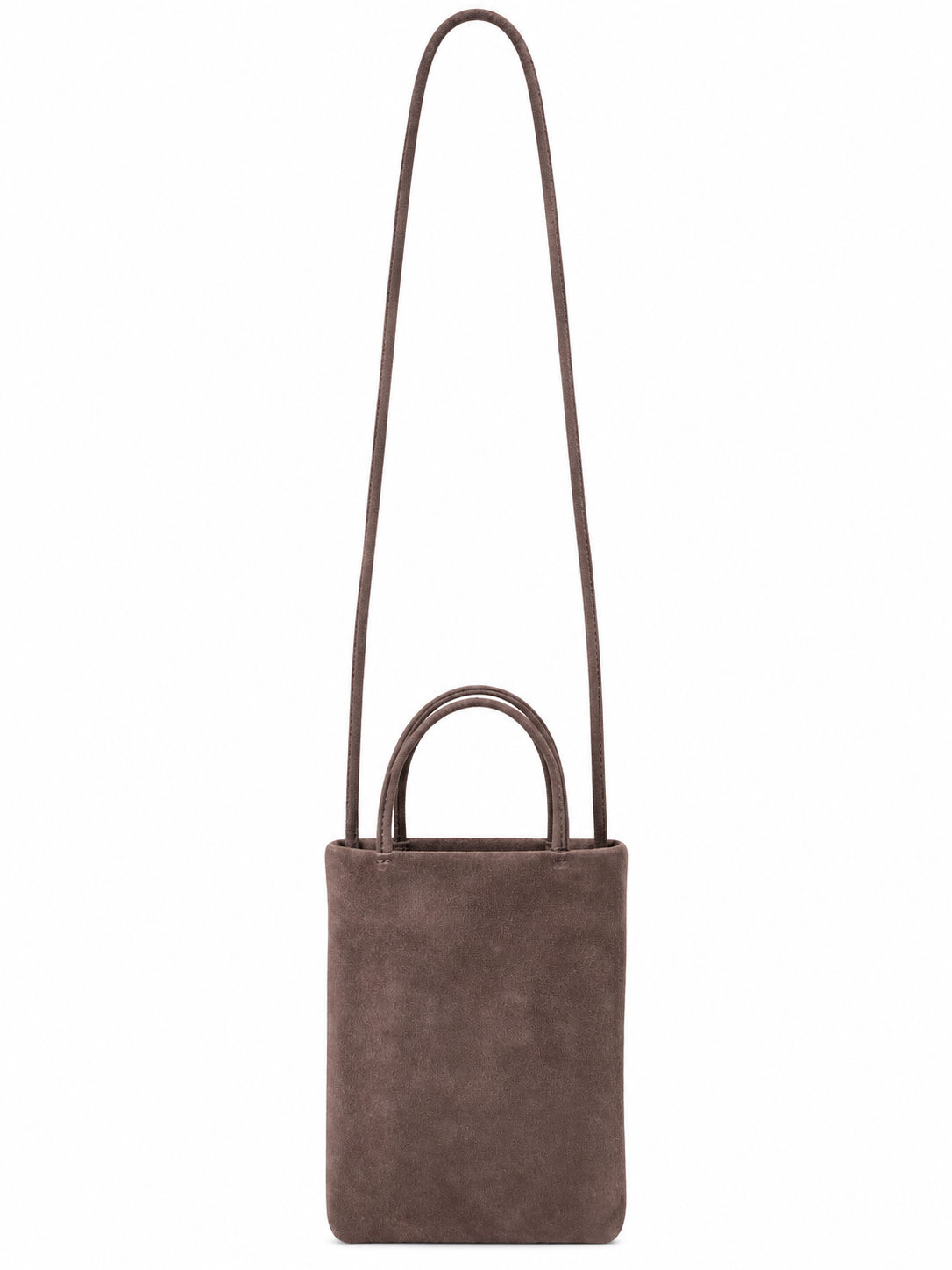 Borsa marrone in vera pelle scamosciata con tracolla lunga