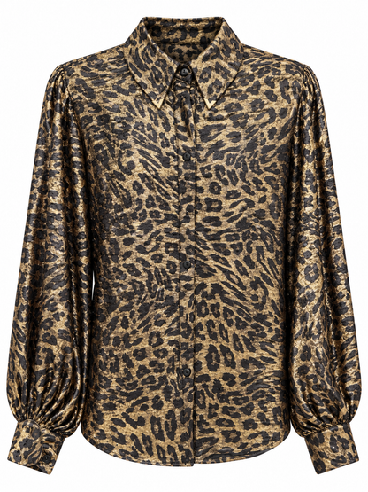 Camicia animalier con cristallini neri - fronte