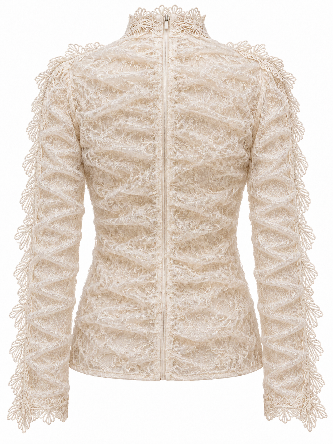 Camicia avorio retro con pieghe e zip