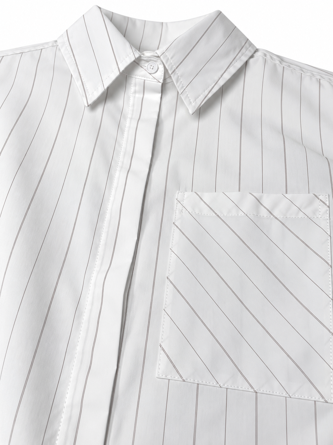 Camicia bianca a righe sottili - Dettaglio collo e taschino a righe diagonali