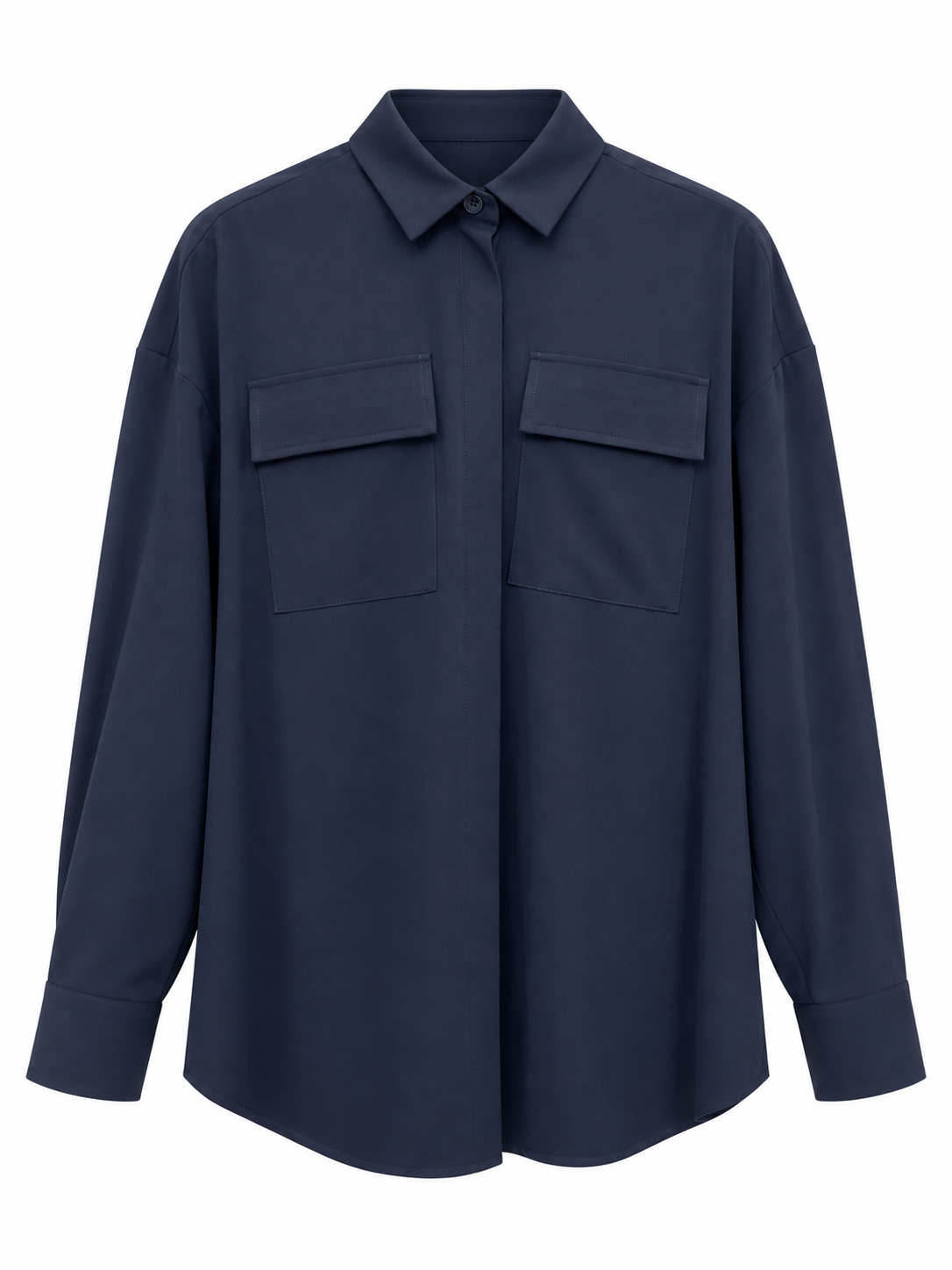 Camicia blu con tasche a pattina — fronte