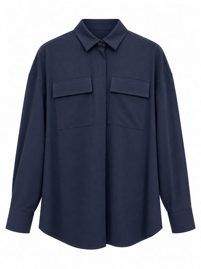 Camicia blu con tasche a pattina — fronte
