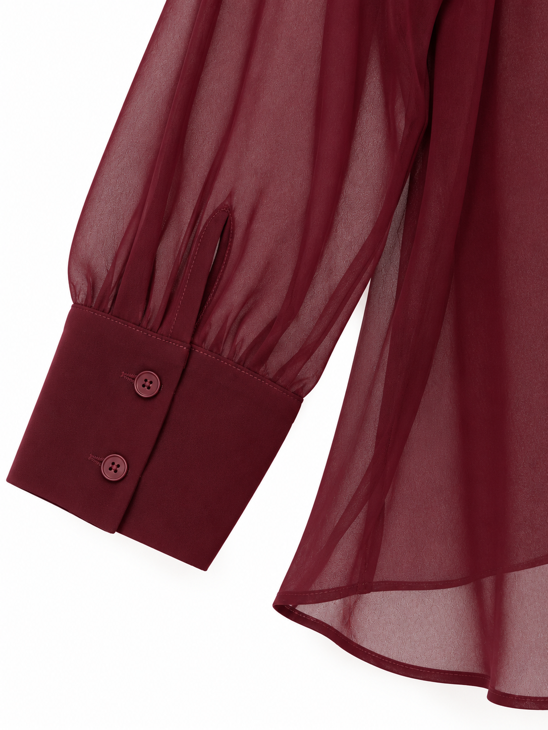 Camicia bordeaux - dettaglio polsino a due bottoni e tessuto trasparente