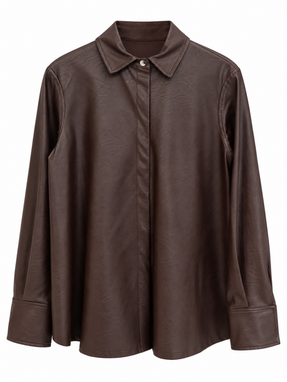 Camicia marrone in ecopelle - Vista frontale
