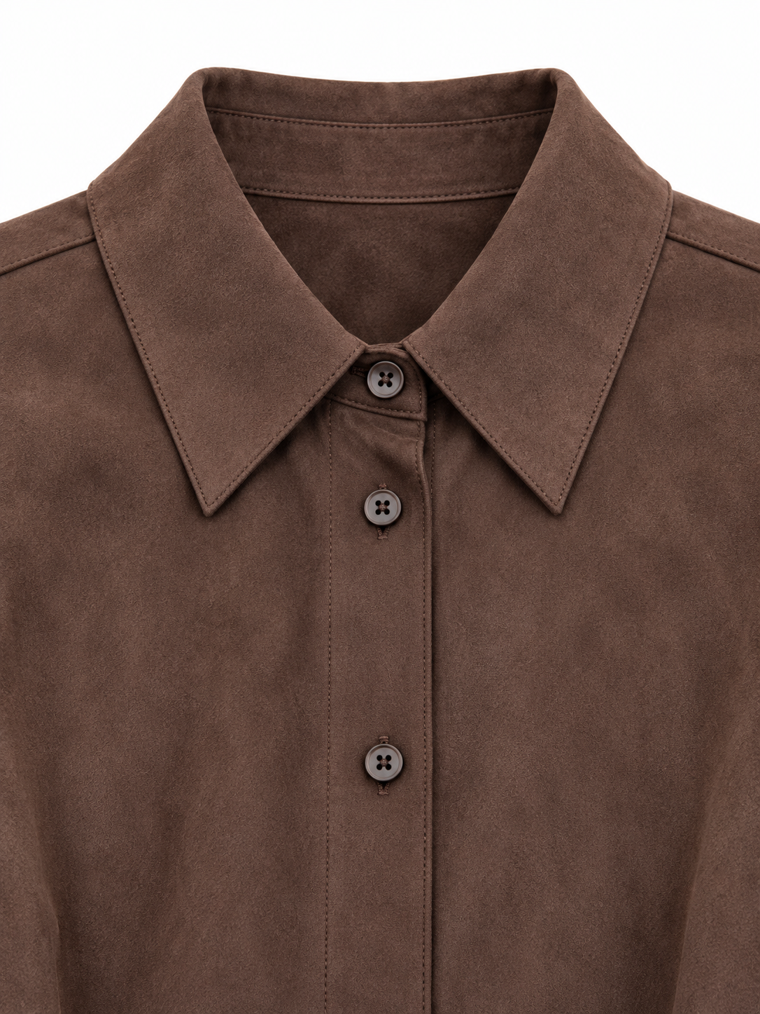 Camicia marrone effetto camoscio con laccetto - collo
