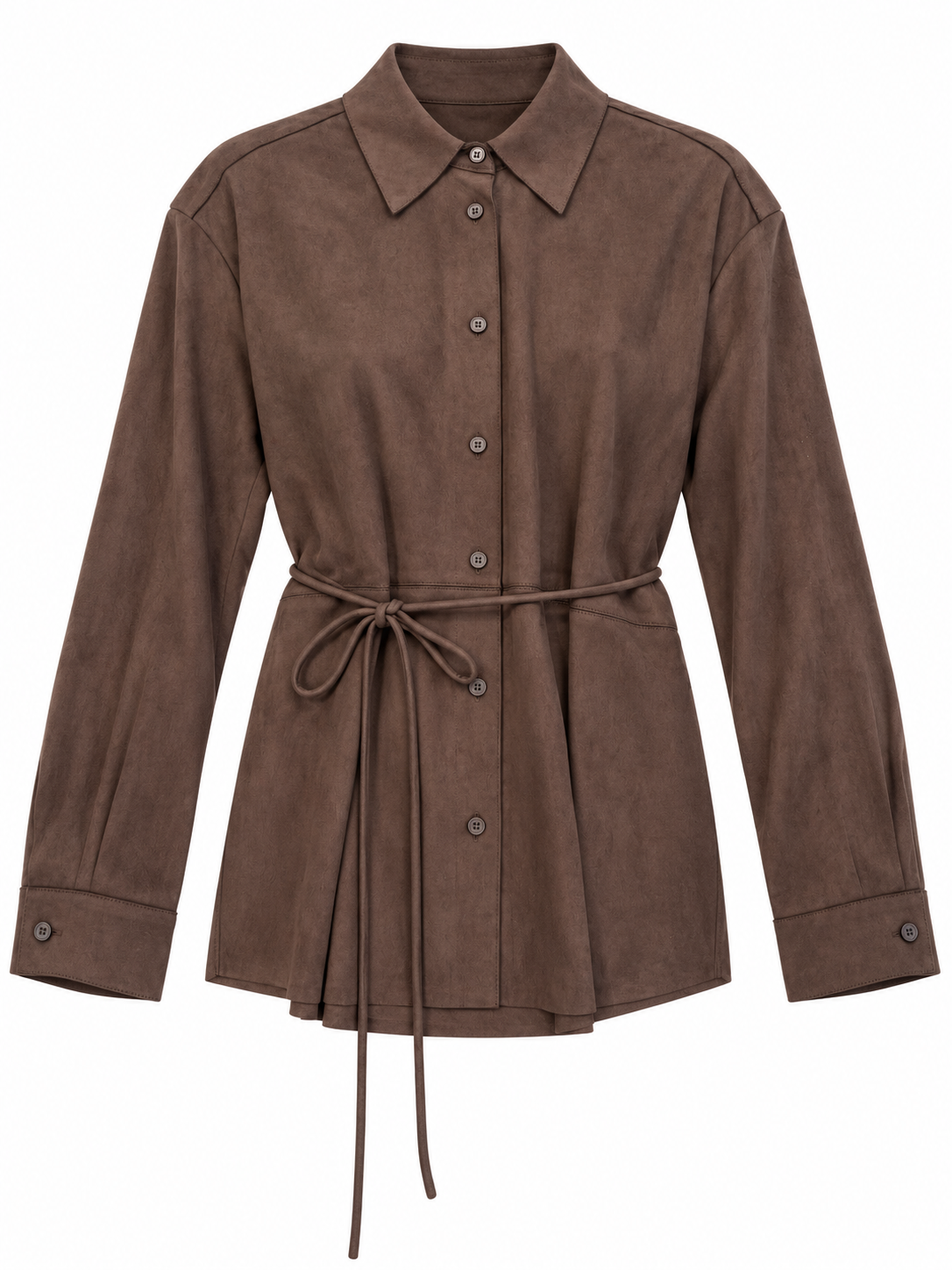 Camicia marrone effetto camoscio con laccetto - fronte