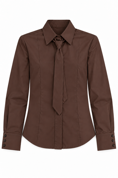 Camicia marrone in cotone con spalline imbottite: fronte