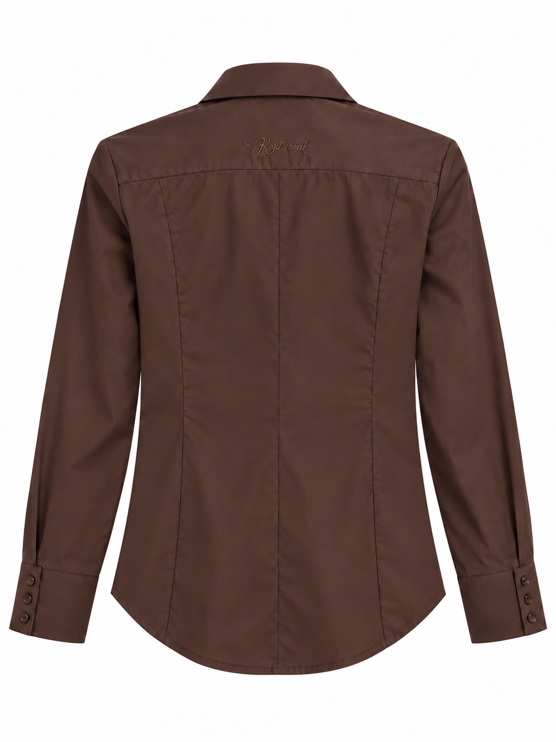 Camicia marrone in cotone con spalline imbottite: retro
