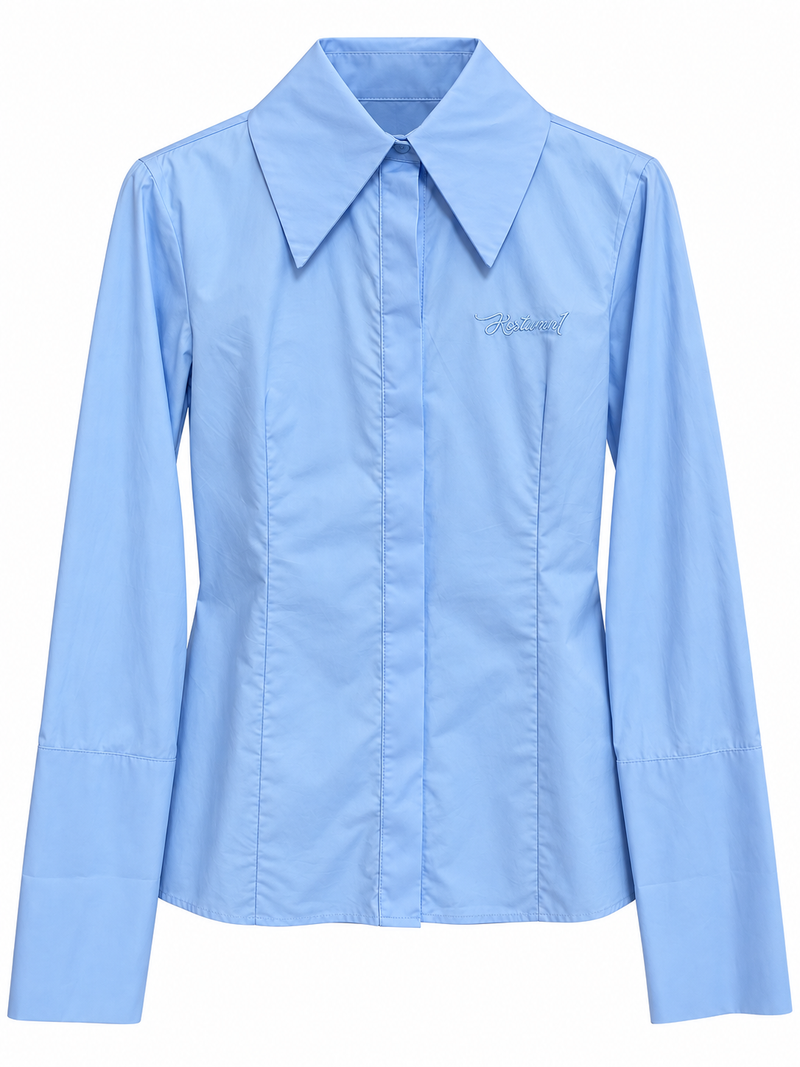 Camicia azzurra con maxi colletto e polsini