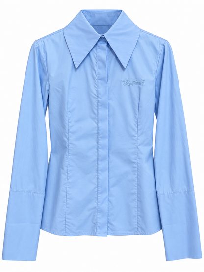 Camicia azzurra con maxi colletto - fronte