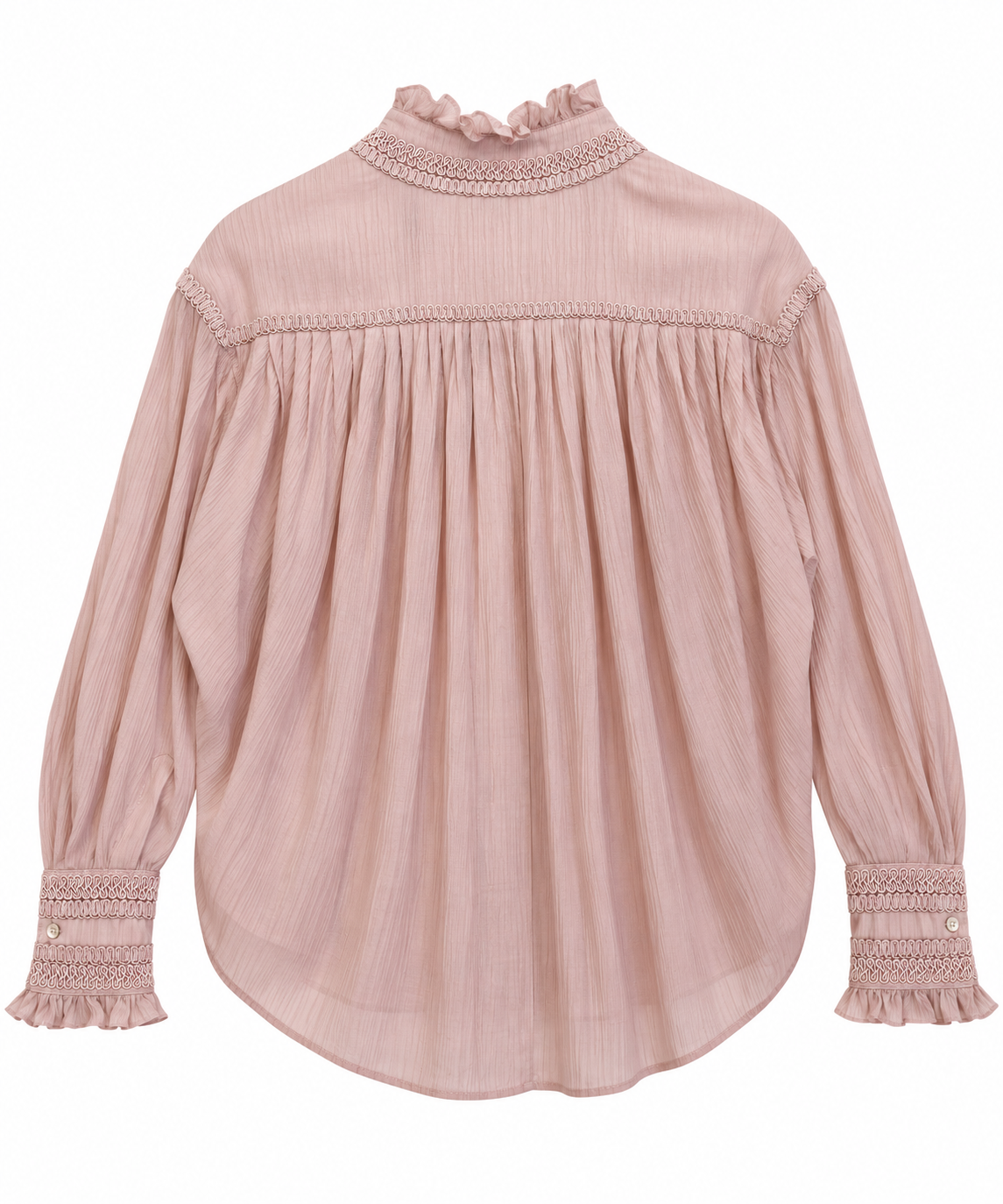 Camicia rosa cipria con sprone arricciato – retro