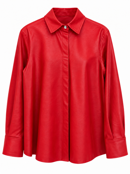 Camicia rossa in ecopelle - Vista frontale over