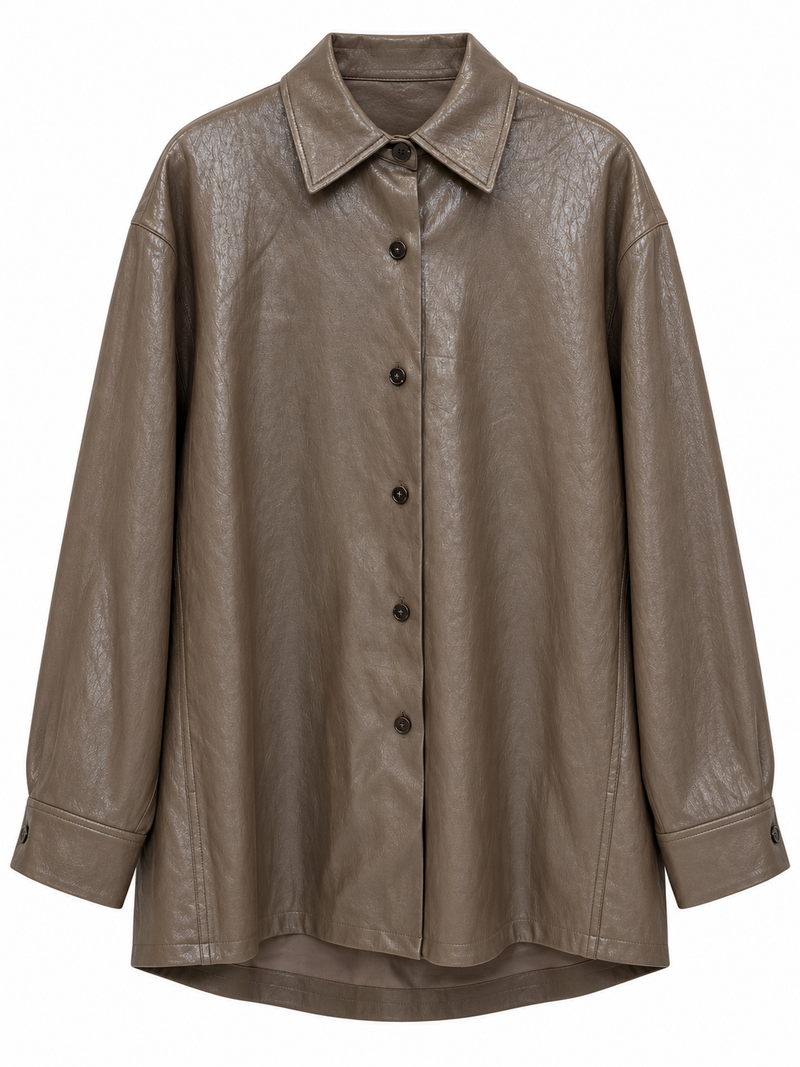 Camicia tortora effetto pelle lucida