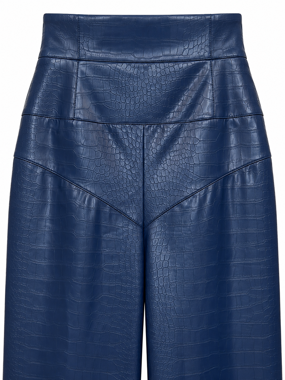 Pantaloni blu effetto coccodrillo a vita alta - dettaglio 1