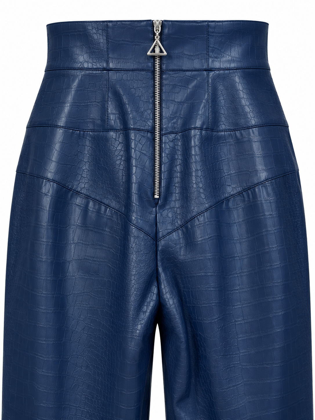 Pantaloni blu effetto coccodrillo a vita alta - dettaglio 2