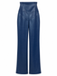 Pantaloni blu effetto coccodrillo a vita alta - fronte