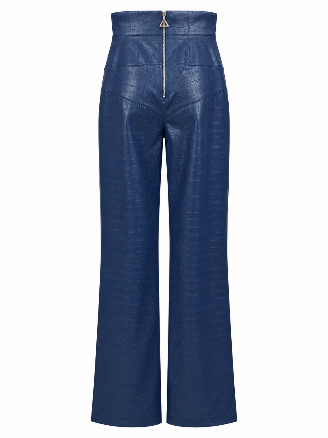 Pantaloni blu effetto coccodrillo a vita alta - retro